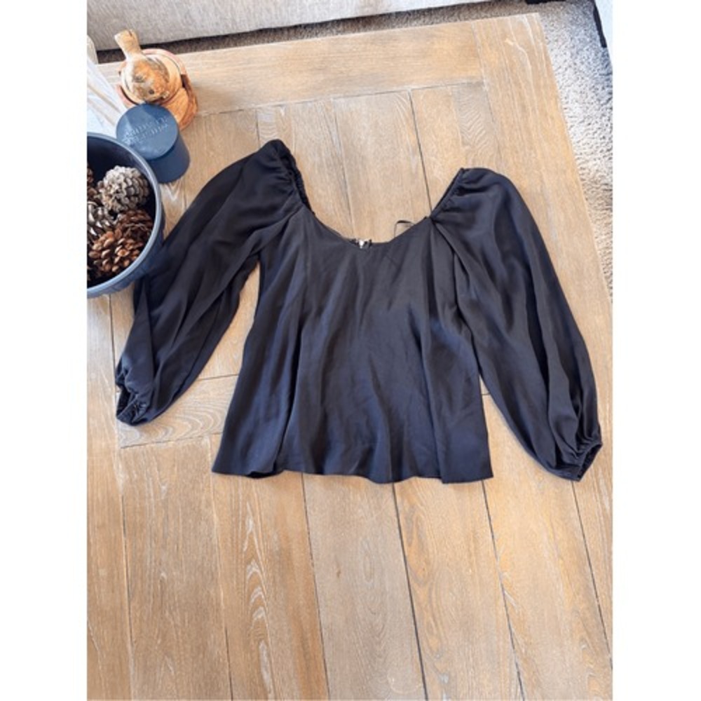 Pomander Place Puff Sleeve Blouse Womens Black Size Small